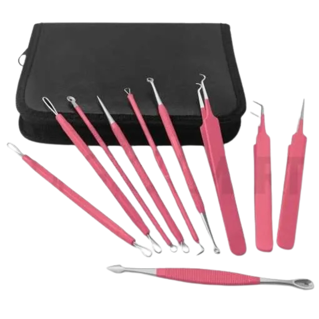 10 Pcs Blackhead Remover Pimple Popper Tools Kit – Pink